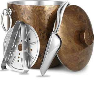 Stainless Steel Ice Bucket With <b>Lid</b> And Tongs Round Vintage Design Rust Resistant Party Cooler ice Bucket - Product Image 1