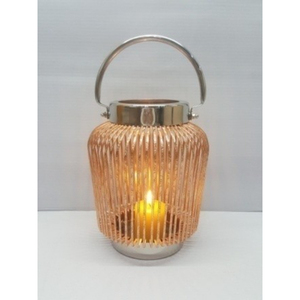 Portavelas Redondo de Bambú con Asa de Metal para Decoración del Hogar - Product Image 1