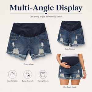 Shorts <span class=keywords><strong>en</strong></span> <span class=keywords><strong>jean</strong></span> <span class=keywords><strong>de</strong></span> maternité taille basse déchirés pour <span class=keywords><strong>grossesse</strong></span>, extensibles, pour l'été, vente <span class=keywords><strong>en</strong></span> gros - Product Image 4