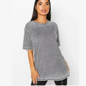 T-shirt en toile délavée à l'acide pour femme, coupe classique, 100 % coton, écologique, séchage rapide, respirant, anti-boulochage, fabriqué en usine à prix bas - Product Image 2