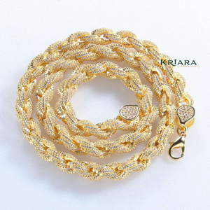 S925 Gold Plated <b>Rope</b> <b>Chain</b> Necklace With Moissanite Micro Pave Round Brilliant Cut Luxury Unisex Party Jewelry - Product Image 1