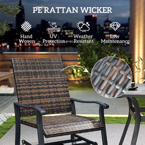 Set di 2 Sedie a Dondolo da Esterno con Schienale Alto, Marrone, in Vimini e Rattan con Telaio in Acciaio, Comode Sedie da Giardino - Product Image 5
