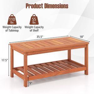 Tavolino da Caffè a 2 Livelli per Patio con Piano a Doghe e Ripiano, Eleganti Tavoli da Esterno - Product Image 6