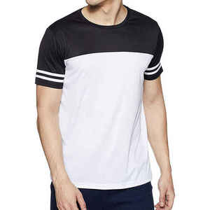 เสื้อยืดคอกลมแขนสั้นผู้ชาย สีดำขาว ตัดต่อสี ดีไซน์เรียบง่าย ทรงปกติ ผ้าเจอร์ซีย์ถัก - Product Image 1