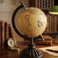 Globe de bureau exécutif en aluminium et plastique avec carte du monde détaillée |   Globe éducatif pour bureau, table d'étude et décoration intérieure