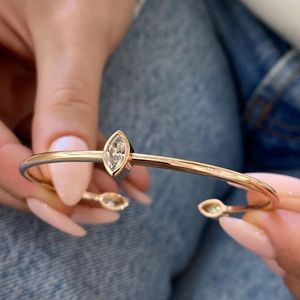 Masterpiece Marquise Cut Lab Grown Diamond Solitaire Open <b>Bangle</b> Bracelet Bezel <b>Set</b> Marquise Diamond Minimalist Cuff Bracelet - Product Image 2