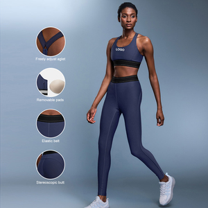 Pantalon de yoga taille haute personnalisé à compression et effet liftant, soutien-gorge de sport haute performance, ensemble de yoga couleur contrastée nude pour femme - Product Image 2