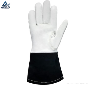 With Extended Cuff Premium Two-Tone Leather Safety <b>Gloves</b> Reinforced Palm Design for Industrial Maintenance and Heat Resistance - Product Image 3