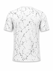 Men's White Geometric Pattern Short Sleeve T-<b>Shirt</b> O-Neck Regular Fit Casual Breathable Digital Print Knitted <b>Polyester</b> - Product Image 3