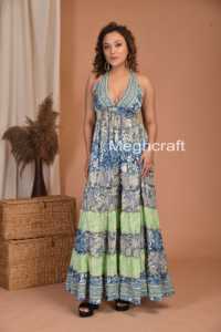 Breathable & Comfortable Summer Silk Maxi <b>Dress</b> Halter Neck Floral Printed Smocked Beach Wear <b>Dress</b> At Wholesale Rate - Product Image 2