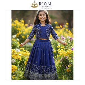 Ropa india para niñas, diseño nuevo, bordado ligero, Lehenga Choli de seda Chinnon con Koti para niñas - Product Image 5