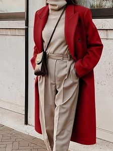 Manteau long en laine mélangée pour femme, double boutonnage, revers, coupe longue, manteau d'hiver, sur mesure OEM - Product Image 2