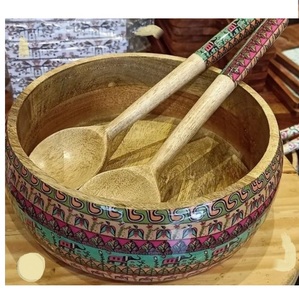 Bol en bois émaillé imprimé pour hôtels et restaurants, bol à fruits et salades en bois d'acacia, bol de service fait main - Product Image 5