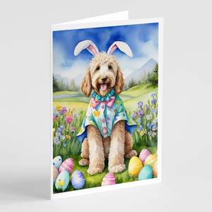 Whimsical A7 Size 5x7 Blank Note Greeting <b>Cards</b> <b>Pack</b> of 8 <b>Easter</b> Egg Hunt Goldendoodle Design with Envelopes - Product Image 1