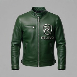 Chaqueta de Cuero Premium para Hombre, Chaqueta de Motociclista de Cuero Genuino, Estilo Vintage, Corte Ajustado, Color Verde - Product Image 6