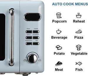 Four à micro-ondes compact rétro pour comptoir avec commande par bouton, écran LED, 700 W, 5 niveaux de puissance, 8 menus automatiques, plateau tournant en verre - Product Image 3