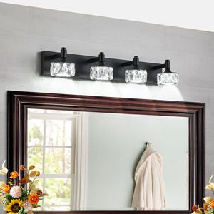 Moderna Lámpara de Vanidad LED de 4 Luces en Negro Mate con Elegantes Pantallas de Cristal Contemporáneas para Aplique de Pared de Baño - Product Image 2