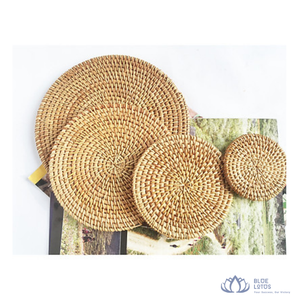 Set de table et sous-verre en rotin tressé à la main, écologique, isolant thermique, non imperméable, pour usage intérieur/extérieur, bleu - Product Image 1