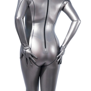 Combinaison longue argentée métallisée pour femme, taille haute, manches longues, col roulé, coupe moulante, en Spandex et Nylon, tenue de club, antistatique - Product Image 3