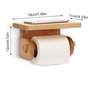 Support mural pour rouleau de papier toilette en bois de qualité supérieure avec rangement et support pour téléphone portable - Product Image 1