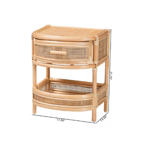 Premium Natural Rattan <b>Bedside</b> Table Handcrafted Nightstand with Drawer and Open <b>Storage</b> Shelf for Bedroom or Living Room - Product Image 3