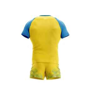 Ensemble d'uniformes de rugby sublimés jaune et bleu, col en V, manches courtes, anti-humidité, devant uni, respirant, écologique, unisexe adulte - Product Image 2