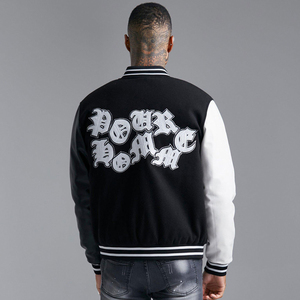Custom Logo Embroidery Black White Varsity <b>Jacket</b> <b>Men</b> Wool Leather Sleeve Letterman <b>Baseball</b> Bomber Streetwear Wholesale - Product Image 4