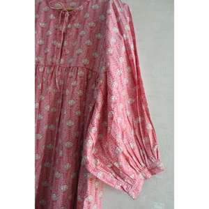 Vestido de Algodón con Estampado de Bloques para Mujer, Hecho a Mano, Estilo Boho Ético, Ligero, Transpirable, de Tela Natural - Product Image 2