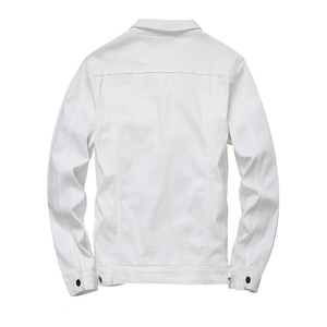 เสื้อแจ็คเก็ตยีนส์สีขาวสำหรับผู้ชาย ทรงปกติ แขนยาว ติดกระดุม สไตล์ลำลอง สีพื้น ปกคอพับ ผ้าฝ้ายทอ - Product Image 3