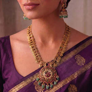 Women's Fashion Jewelry Set Green Beads Gold Lookalike Round Lakshmi Neckset Alloy with Gold Plating Casual - Product Image 1