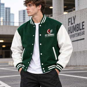 Fly Humble Men's Varsity <b>Jacket</b> Red <b>White</b> Embroidered Logo reppy Style Autumn Wear Red <b>white</b> embroidered varsity <b>jacket</b> - Product Image 3