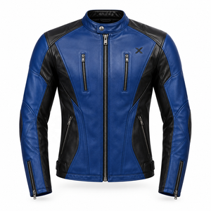 Chaqueta de Motociclista de Cuero Estilo Racer |   Azul Negro Rojo Verde |   Fabricante OEM ODM |   Calidad Premium | - Product Image 1