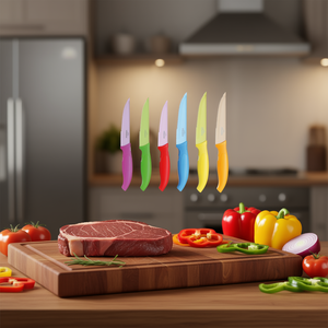 Set di coltelli da bistecca Excelsa, 6 pezzi, lame seghettate multicolori per uso in cucina - Product Image 3
