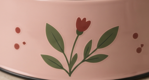 OEM Blush <b>Pink</b> Enamel Stainless Steel <b>Dog</b> <b>Bowl</b> Anti Skid Base Red Tulip Flower Cat Pet Food Water Feeding Feeder Dish Basin Dish - Product Image 5