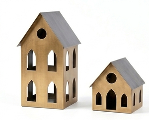 High Selling <b>Set</b> Of Two Candle Holder Vintage House Shaped Metal <b>Lantern</b> Tealight <b>Lantern</b> House Dining Room Table Decor Crafts - Product Image 6