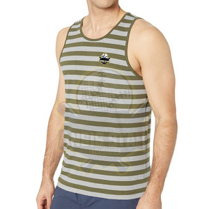 Men Striped O-Neck Knitted Tank Top Casual Style Embroidery Logo Front Sleeveless <b>Vest</b> Green Gray - Product Image 3