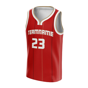 Camiseta de baloncesto personalizada con rayas rojas, camiseta sin mangas unisex sublimada, transpirable, 100% poliéster, nombre del equipo, número, impresión frontal - Product Image 1
