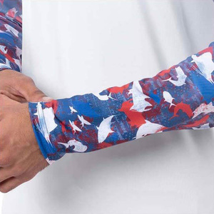 Custom Sublimation Men's White Long Sleeve Fishing Shirt With Blue Red Shark Print UPF 50 Anti-Uv Protection Pullover <b>Top</b> - Product Image 6