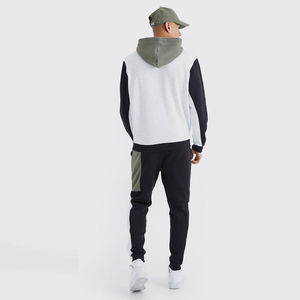 Ensemble de survêtement pour homme, noir, gris, blanc, avec sweat à capuche raglan et pantalon de jogging à revers, tenue de sport décontractée - Product Image 2