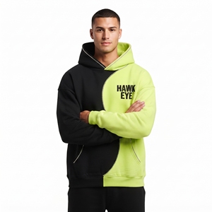 Men's Color Block <b>Hoodie</b> <b>Oversized</b> 100% Cotton <b>Fleece</b> Casual Sweatshirt Custom Rhinestone Custom Front Logo <b>Hoodie</b> For men - Product Image 5