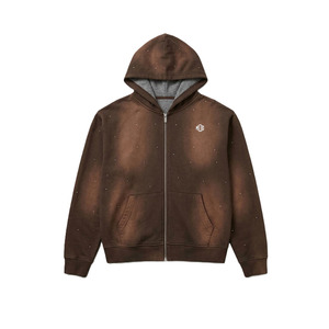 เสื้อฮู้ดผู้ชายปักเพชรทั้งตัว ผ้าฝ้ายฟลีซ ซิปหน้า สไตล์สตรีทแวร์ สีน้ำตาล ผลิตเสื้อผ้าจำนวนมาก - Product Image 5