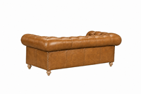 Canapé Chesterfield en cuir véritable trois places, dossier capitonné, accoudoirs roulés, pieds en bois, style moderne du milieu du siècle, convertible en lit, pour entrepôt et villa