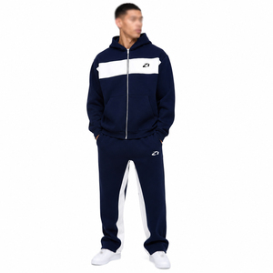 Conjunto Deportivo para Hombre, Sudadera con Cremallera Completa y Pantalones de Chándal de Felpa Francesa con Paneles en Contraste, Logotipo Personalizado OEM, Directo de Fábrica - Product Image 1