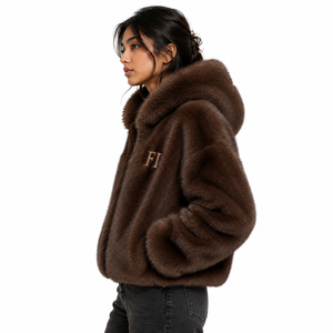 Veste unisexe en fausse fourrure à fermeture éclair avec logo brodé, texture douce, manches longues, sweat à capuche en molleton de coton pour homme, vente en gros - Product Image 2