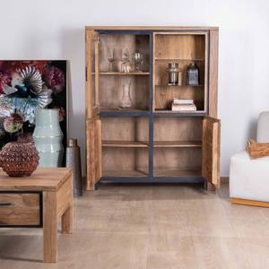 Vandana Crystal Shape <b>sideboard</b> in solid acacia wood with black relief, 3 doors and niche with glass shelves Fantaisie - Product Image 5