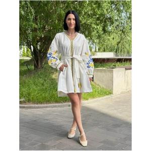 Vestido de Novia Casual de Otoño, Hecho a Mano en Ucrania, Bordado, Corte en A, Cintura Natural, 100% Algodón Blanco para Mujer - Product Image 2