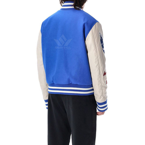 Chaqueta Varsity Azul Sólida de Lona Personalizada para Hombre, Cuello Alto, Logotipo Frontal, Corte Regular, Transpirable, Estilo Preppy, Ropa de Abrigo para Otoño - Product Image 2