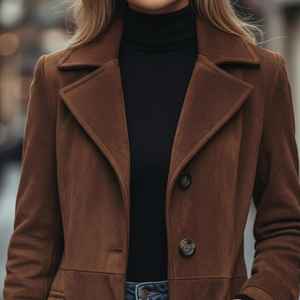 Abrigo largo de cuero genuino de gamuza para mujer, elegante prenda de invierno adecuada para el uso diario y un estilo de vida relajado. - Product Image 2