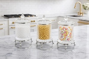 Set Of 3 Glass Containers For Gifting Guest Entertaining Stylish Storage <b>Jars</b> Enhances Table Setting With A Luxury Look - Product Image 2