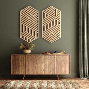 Panneau mural en bois géométrique moderne, décoration murale en bois artisanale pour salon, chambre et décoration intérieure - Product Image 1